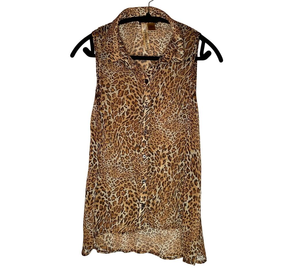 Eyeshadow - Leopard Print Sheer Button-Up Blouse - Size L